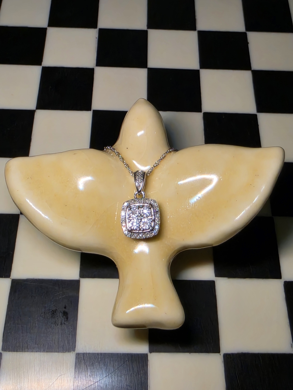 Sterling Silver Diamond Square Pendant Necklace